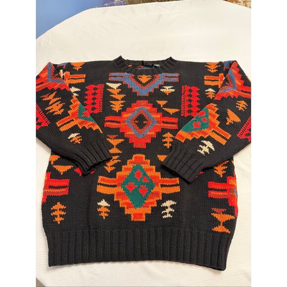 Hammacher Schlemmer Vintage Colorful Aztec Western Style Knit Sweater Size Large